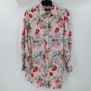 Polo Ralph Lauren Tunic Women's 10 linen Long Sleeve Top Floral Button Down
